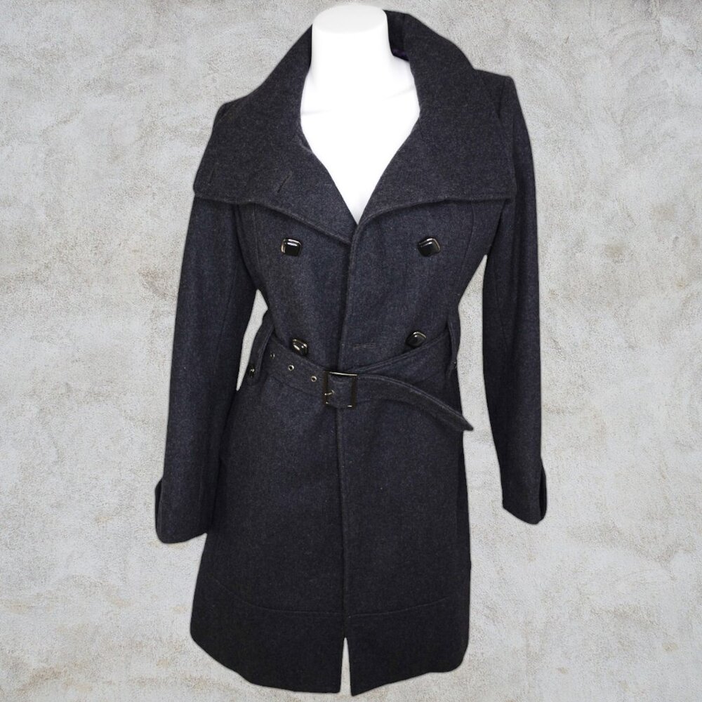 Vintage Steve Madden RARE Charcoal Gray & Purple Wool Blend Trench Coat w/ Belt